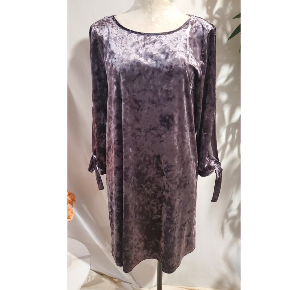 Vtg 90s AGB Crushed Velvet Dress Slit Tie Sleeve Dress Size L Purple Whimsigoth